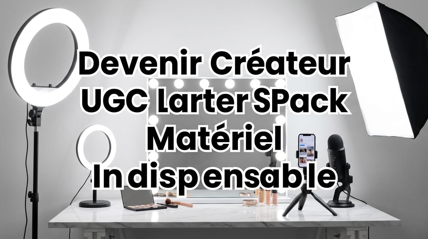 Smartphone monté sur un anneau lumineux à trépied, cadré en vertical pour filmer un produit tenu en main.
