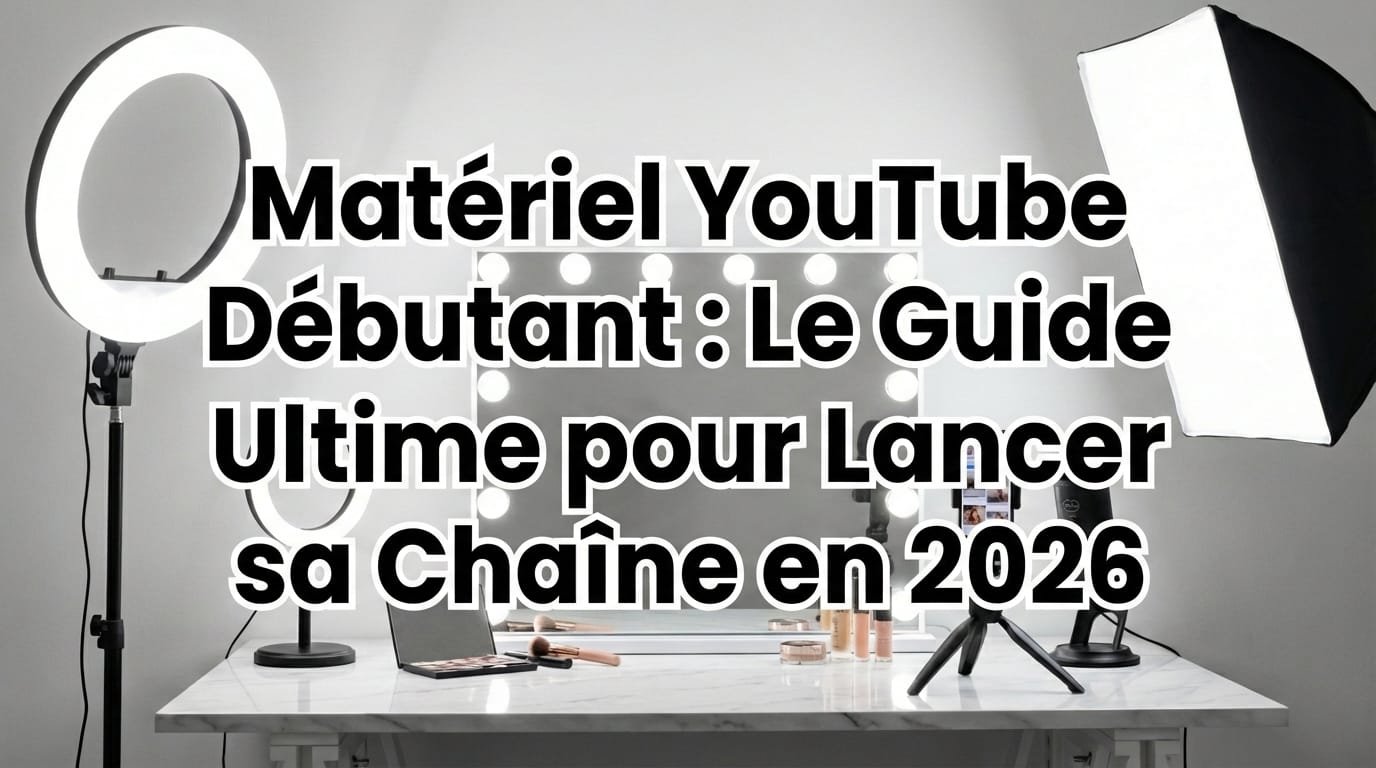 Coin de pièce aménagé pour filmer : anneau lumineux sur trépied, smartphone sur pied et fond dégagé.